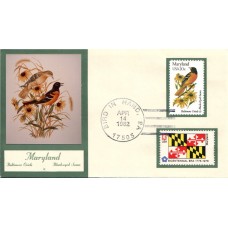 #1972 Maryland Birds - Flowers Double A FDC