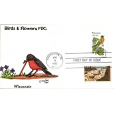 #2001 Wisconsin Birds - Flowers Combo Slyter FDC